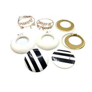 Earrings Lot Four Pairs Statement Various Styles Materials Colors SKU 3071